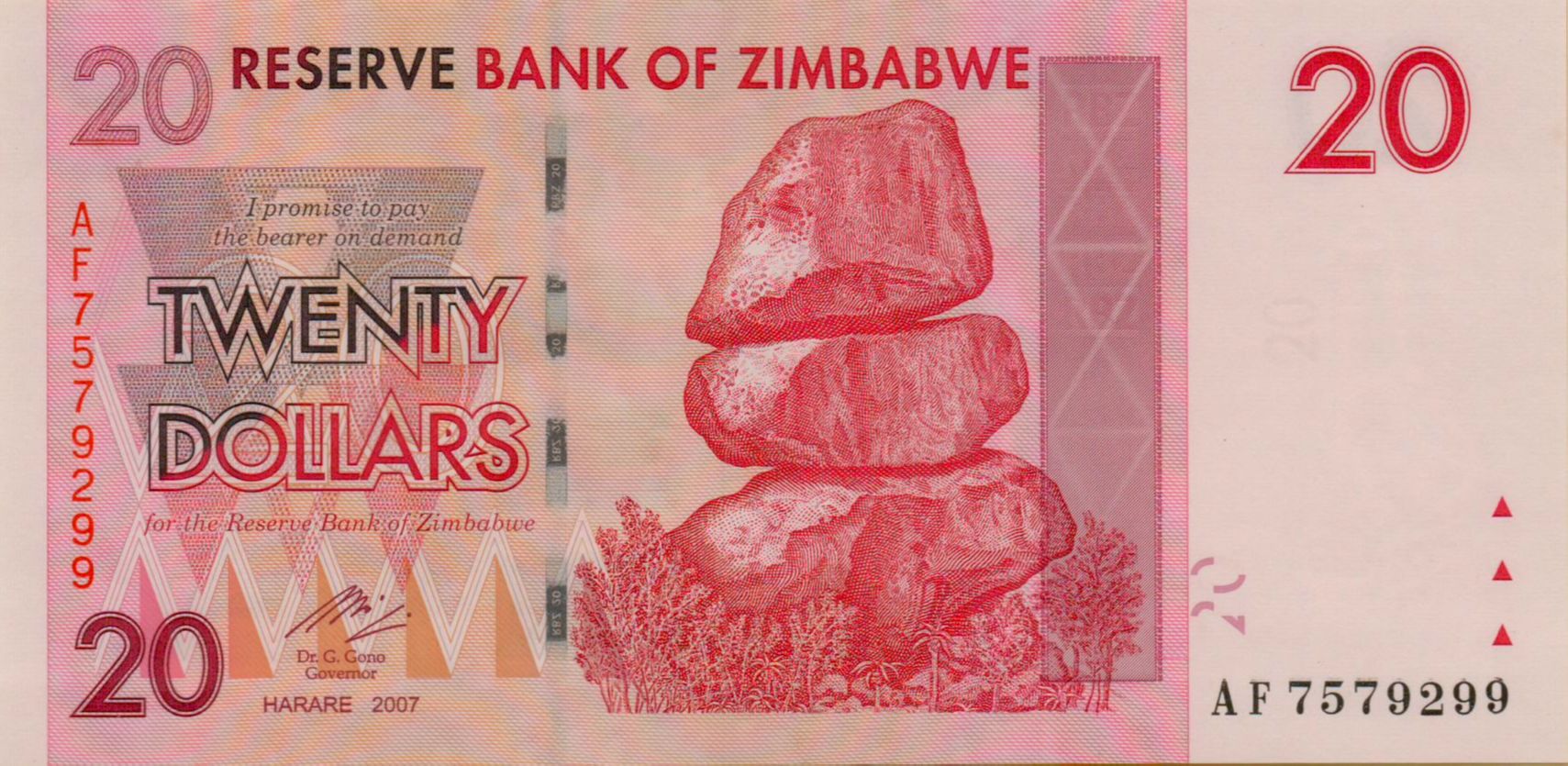Zimbabwe 20 2007 UNC P-68